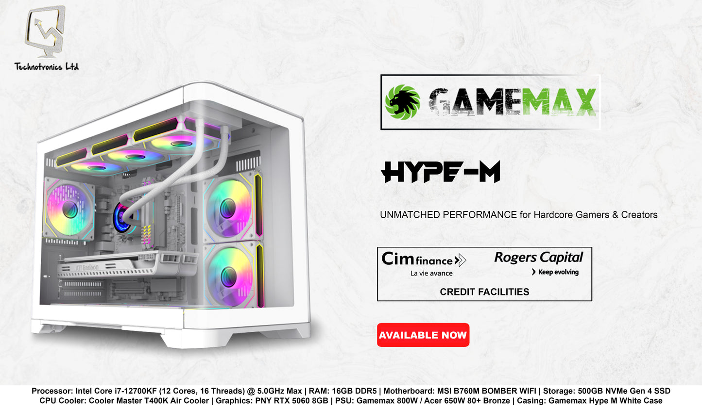 Gamemax Hype M White | Processor: Intel Core i7-12700KF | RAM: 16GB DDR5 | Storage: 500GB NVMe Gen 4 SSD | Graphics: PNY RTX 5060 8GB