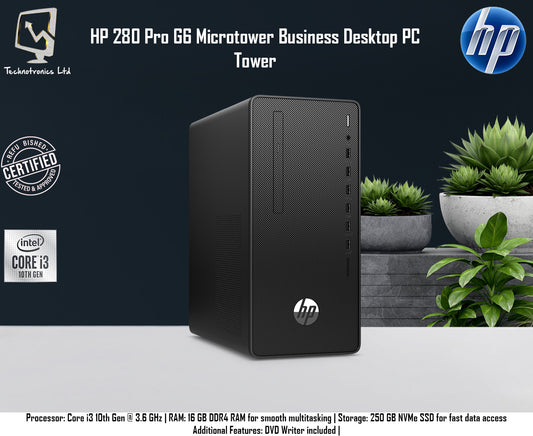 Renewed Branded HP Core i3 10th Gen Tower - HP 280 Pro G6 Microtower Business Desktop PC