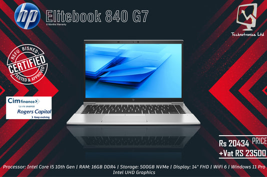 HP Elitebook 840 G7 | Processor: Intel Core i5 10th Gen | RAM: 16GB DDR4 | Storage: 500GB NVMe