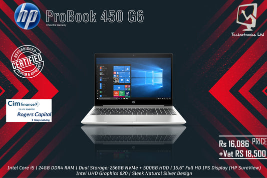 HP ProBook 450 G6 | Intel Core i5 | 24GB DDR4 RAM | 256GB NVMe + 500GB HDD | 15.6” Full HD IPS Display
