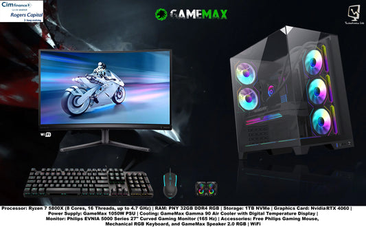 GameMax Infinity Black Plus SET | Ryzen 7 5800X | Storage: 1TB NVMe | Graphics Card: Nvidia PNY RTX 4060 | Power Supply: GameMax 1050W PSU