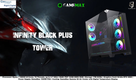 GameMax Infinity Black Plus Tower | Ryzen 7 5800X | Storage: 1TB NVMe | Graphics Card: Nvidia  RTX 4060 | Power Supply: GameMax 1050W PSU