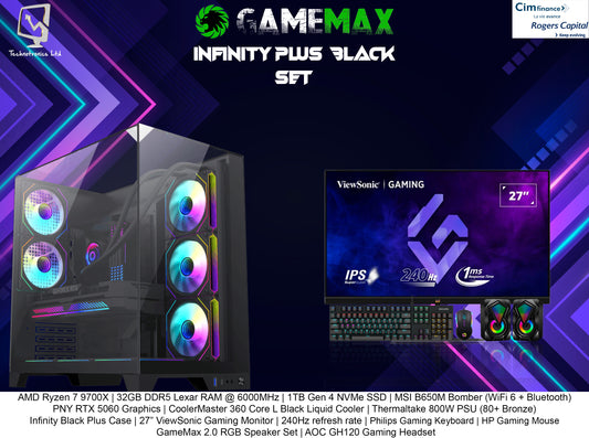 Infinity Black Plus Gaming Set | AMD Ryzen 7 9700X | 32GB DDR5 RAM @ 6000MHz | 1TB Gen 4 NVMe SSD | PNY RTX 5060
