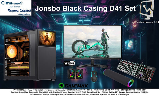 JONSBO D41 MESH Black Set | Processor:Intel Core i7 12700KF – 12 Cores, 16 Threads | Graphics: RX 7600 XT 16GB | RAM: 16GB DDR5 PNY RGB | Storage: 500GB NVMe SSD