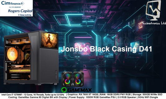 JONSBO D31 MESH Black Tower | Intel Core i7 12700KF – 12 Cores, 16 Threads | Graphics: RX 7600 XT 16GB | RAM: 16GB DDR5 PNY RGB | Storage: 500GB NVMe SSD