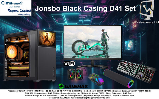Jonsbo Black Casing D41 seT with 8-inch Screen, Core i7 12th gen, 32 GB ram DDR5, Rx7600xT 16 GB