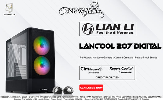 LANCOOL 207 DIGITAL Tower | Processor: AMD Ryzen 7 8700F | RAM: 16GB DDR5 | Storage: 1TB NVMe SSD | Graphics Card: ASRock RX 9060 XT 16GB