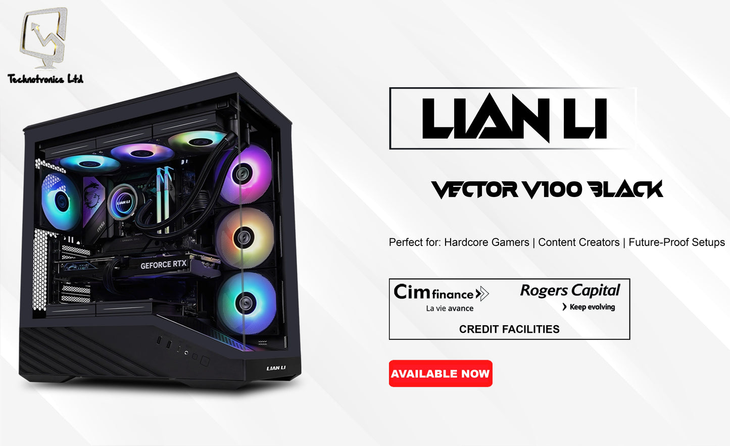 Lian Li Vector V100 Black Edition Gaming Tower |  Intel Ultra 5 225F CPU | 16GB DDR5 RAM | 500GB NVMe SSD | PNY RTX 5060 8GB