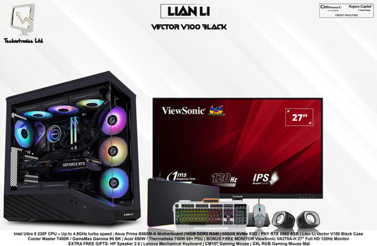 Lian Li Vector V100 Black Edition Gaming Set | Intel Ultra 5 230F CPU | 16GB DDR5 RAM | 500GB NVMe SSD | PNY RTX 5060 8GB