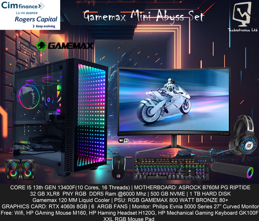 Gamemax Mini Abyss Set, Core I5 13th Gen, 500 GB NVMe, 32 GB Ram DDR5, RTX 4060ti 8GB