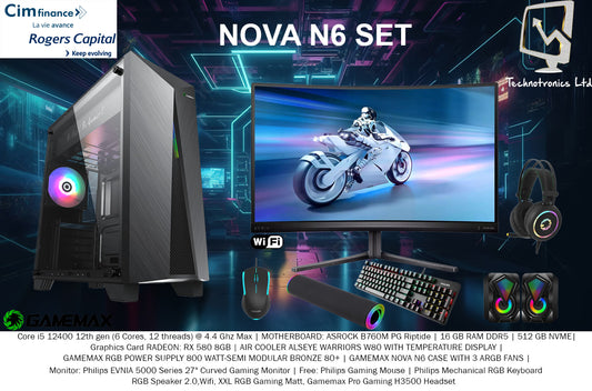 NOVA N6 SET, Core i5 12400 12th gen, 512 GB NVME, 16 GB RAM DDR5, Graphics Card RADEON: RX 580 8GB