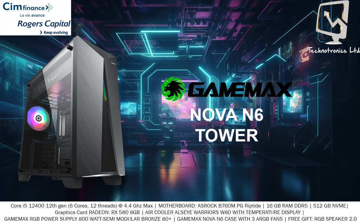 NOVA N6 TOWER, Core i5 12400 12th gen, 512 GB NVME, 16 GB RAM DDR5, Graphics Card RADEON: RX 580 8GB