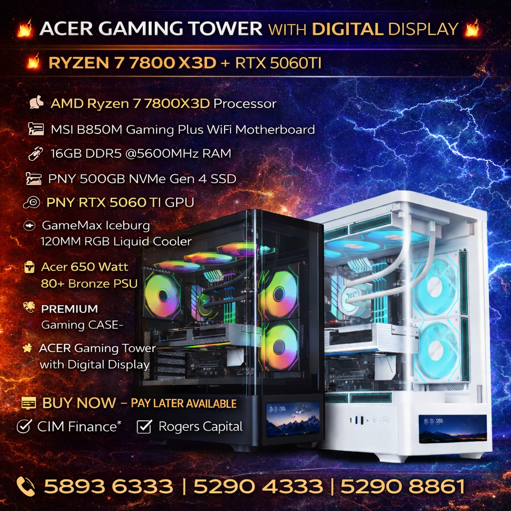 ACER GAMING TOWER WITH DIGITAL DISPLAY 🔥 💥 RYZEN 7 7800X 3D+ RTX 5060TI