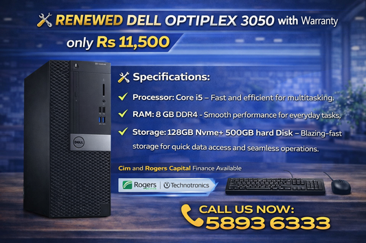 Dell Optiplex 3050 | Processor: Core i5 | RAM: 8 GB DDR4 | Storage: 128GB Nvme + 500 GB Hard Disk