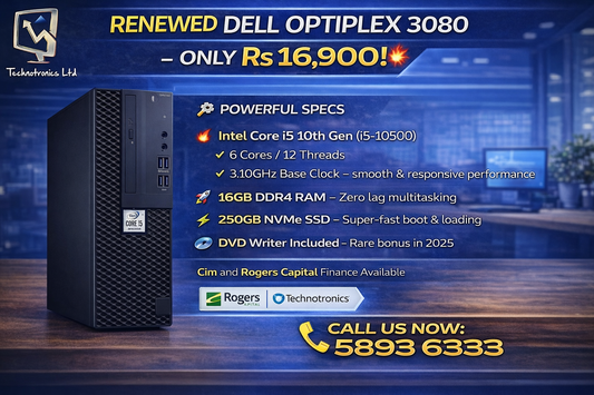 Renewed Dell OptiPlex 3080 Core  i5 10th gen, 16 GB ram , 250 GB Nvme – ONLY Rs 16900!