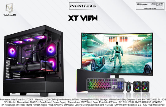 PHANTEKS XT VIEW Set | Processor: Intel Core i7-12700KF | RAM: 32GB DDR5 | Storage: 1TB NVMe SSD | Graphics Card: PNY RTX 5060 Ti 16GB