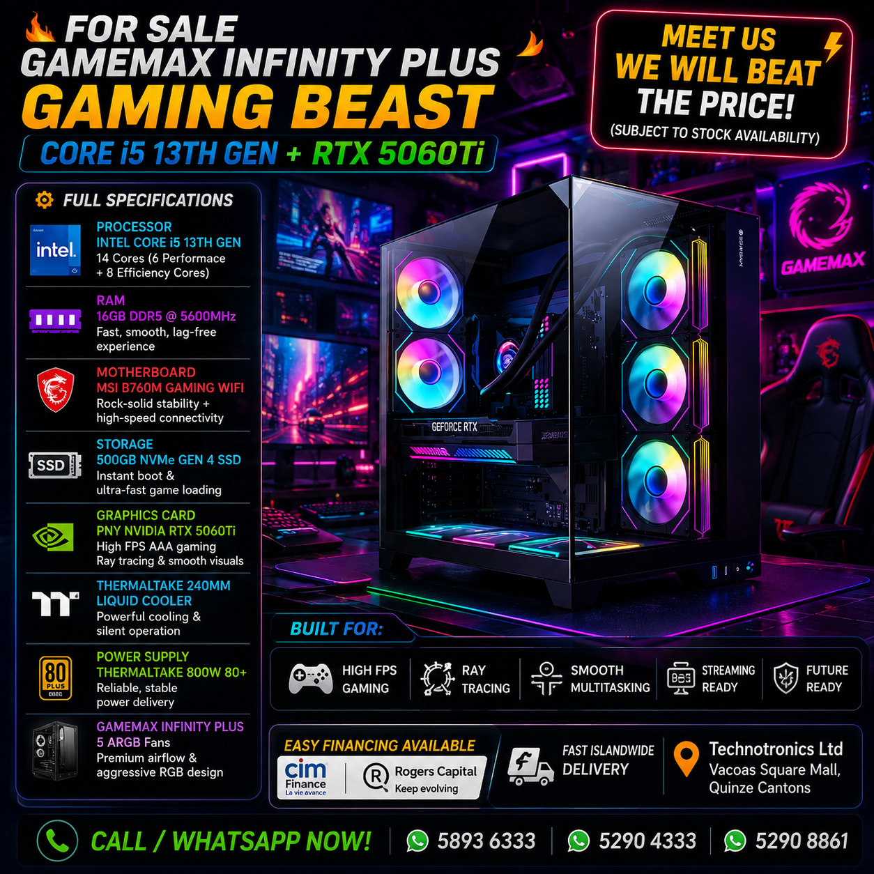Gamemax Infinity Plus Tower Core i5 13th gen+16GB RAM DDR5 + Rtx 5060TI