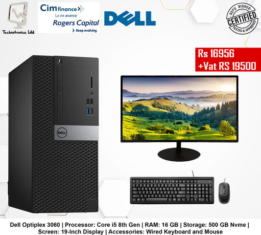 Dell Optiplex 3060 Set | Processor: Core i5 8th Gen | RAM: 16 GB | Storage: 500 GB Nvme