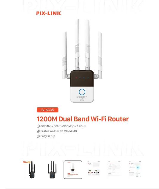PIXLINK AC35 Long Range 1200Mbps Dual Band Wi-Fi Router 5G