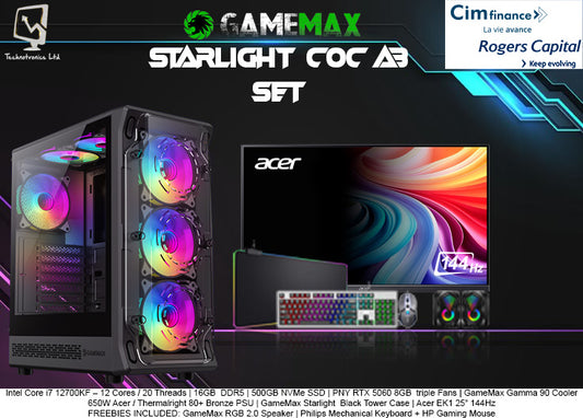Gamemax Starlight  Black Tower SET | Intel Core i7 12700KF (12 Cores, 20 Threads) | 16GB  DDR5 Ram | 500 GB  NVMe SSD | RTX 5060 8 GB