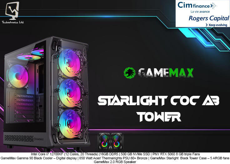Starlight  Black Tower | Intel Core i7 12700KF (10 Cores, 16 Threads) | 16GB DDR5| 500 Gb  NVMe SSD | RTX 5060 8 GB