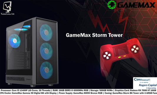 GameMax Storm Tower | Core i5 13400F | RAM: 16GB DDR5 | Storage: 500GB NVMe | Graphics Card: Radeon RX 7600 XT 16GB