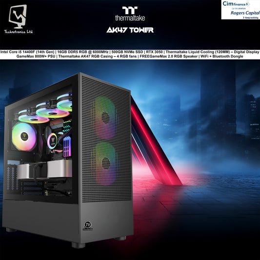Thermaltake AK47 Tower | Intel Core i5 14400F (14th Gen) | 16GB DDR5 RGB @ 6000MHz | 500GB NVMe SSD | RTX 3050