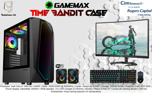 Time Bandit Set | Processor: Intel Core i5 14th Gen 14400F | RAM: 16GB DDR5 @ 6000MHz | Storage: 500GB NVMe | Rx 9600XT 16 GB