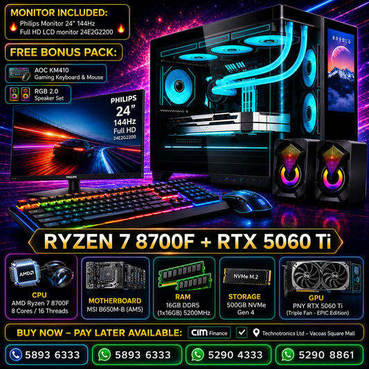 Complete Set ACER GAMING TOWER (BLACK / WHITE) | RYZEN 7 8700F | RAM: 16GB DDR5 | 500GB NVMe Gen 4 | RTX 5060 Ti