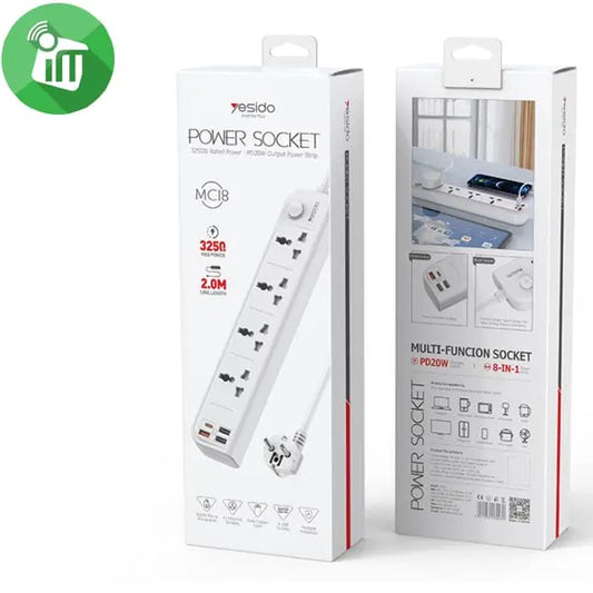 Yesido MC18 Power Strip 4 Socket 2M With PD 20W + QC3.0