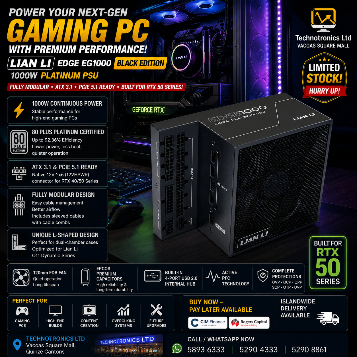 LIAN LI EDGE EG1000 BLACK EDITION – 1000W  PLATINUM PSU