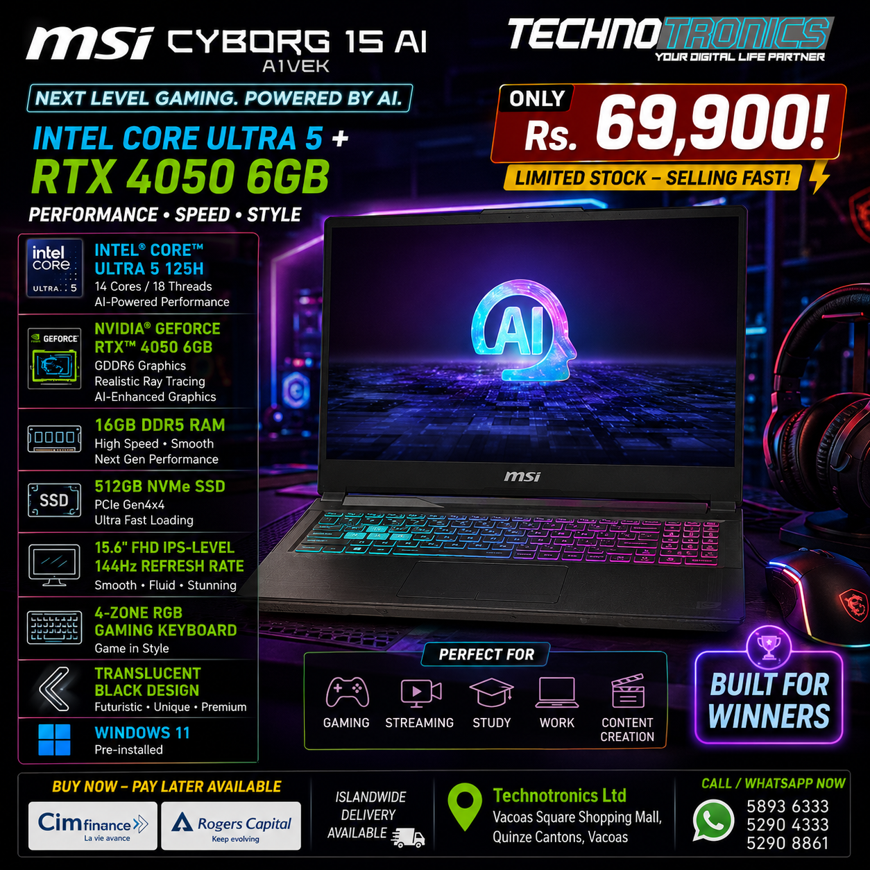 MSI CYBORG 15 AI A1VEK GAMING LAPTOP