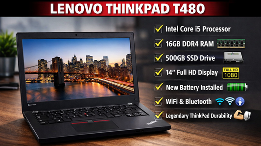 Lenovo ThinkPad T480 | Intel Core i5Processor | 16GB DDR4 RAM | 500GB SSD