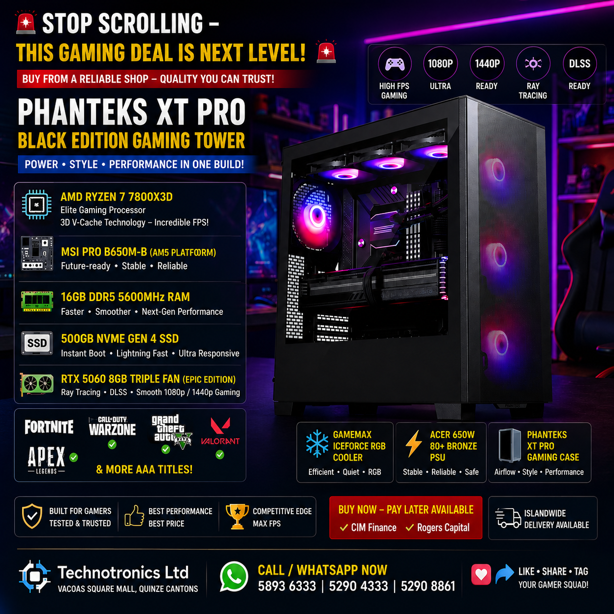 Phanteks XT Pro BLACK- RYZEN 7 7800X3D + RTX 5060 8GB