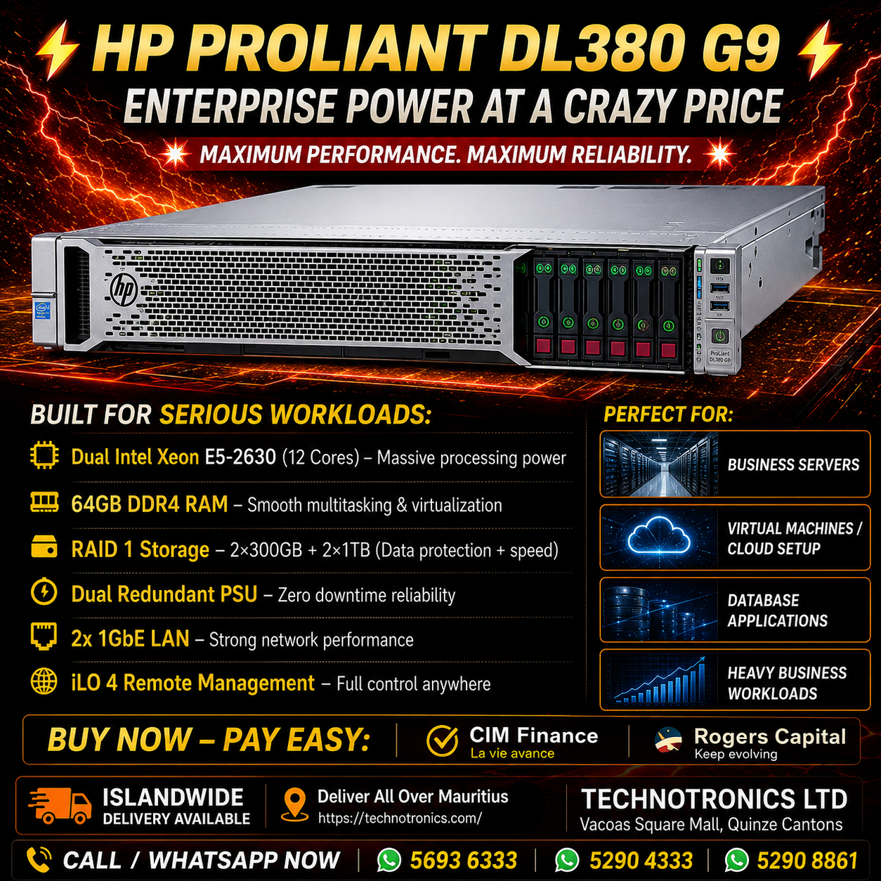 RENEWED HP PROLIANT DL380 G9 DUAL PROCESSOR-Server 64GB RAM