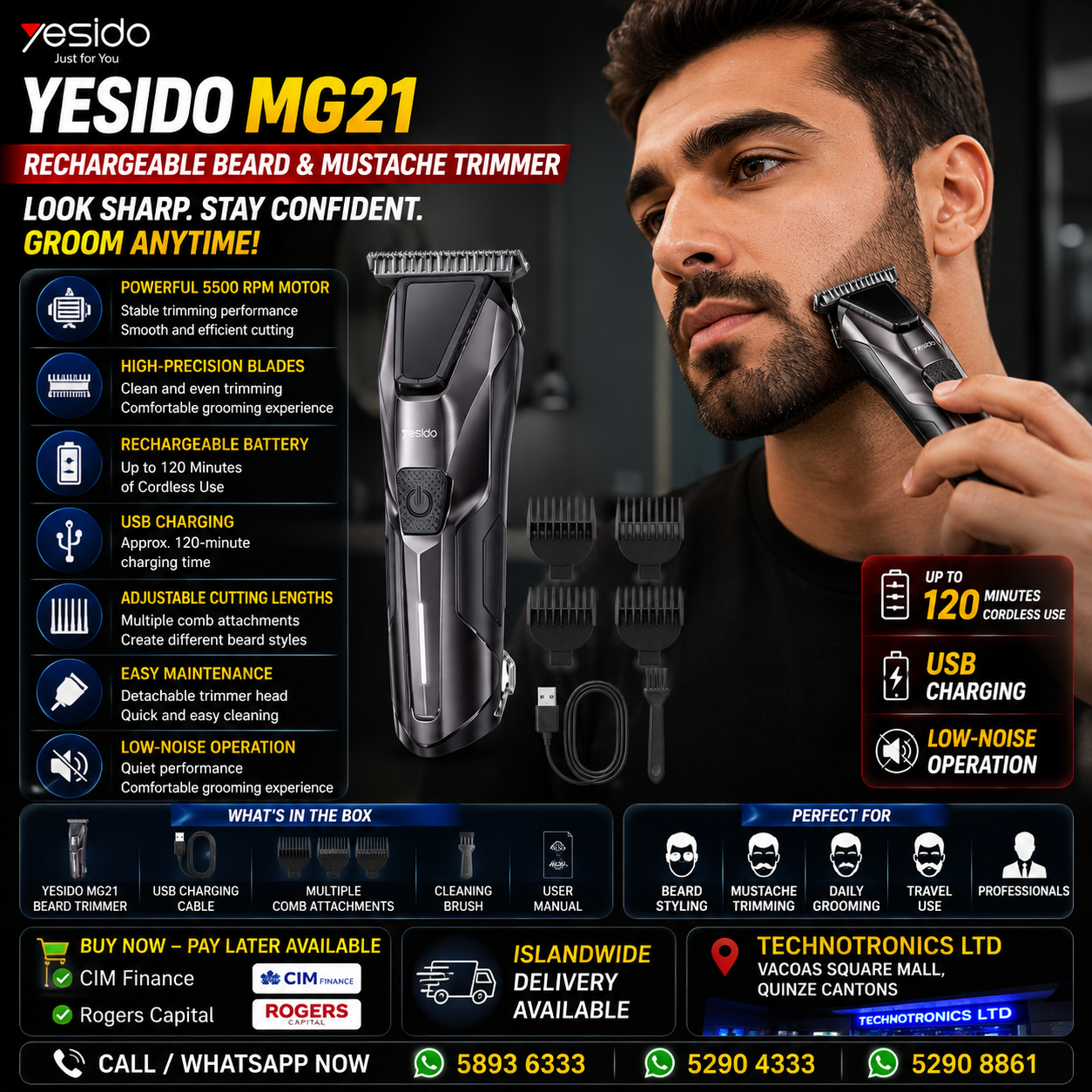 YESIDO MG21 Rechargeable Beard & Mustache Trimmer