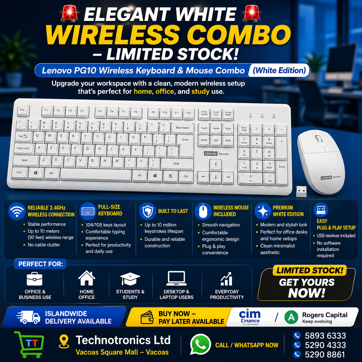 Lenovo PG10 Wireless Keyboard &Mouse Combo (White Edition)
