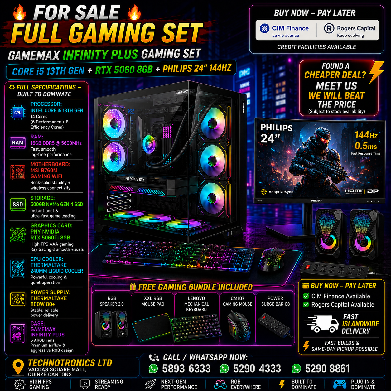 Gamemax Infinity Plus Set | Core i5 13th gen | 16GB RAM DDR5 | Storage: 500GB NVMe Gen 4 SSD| RTX 5060TI