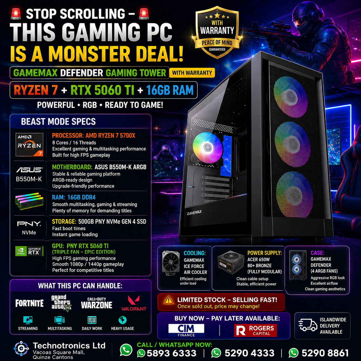 GAMEMAX DEFENDER GAMING TOWER Ryzen 7 + RTX 5060 TI + 16 GB RAM