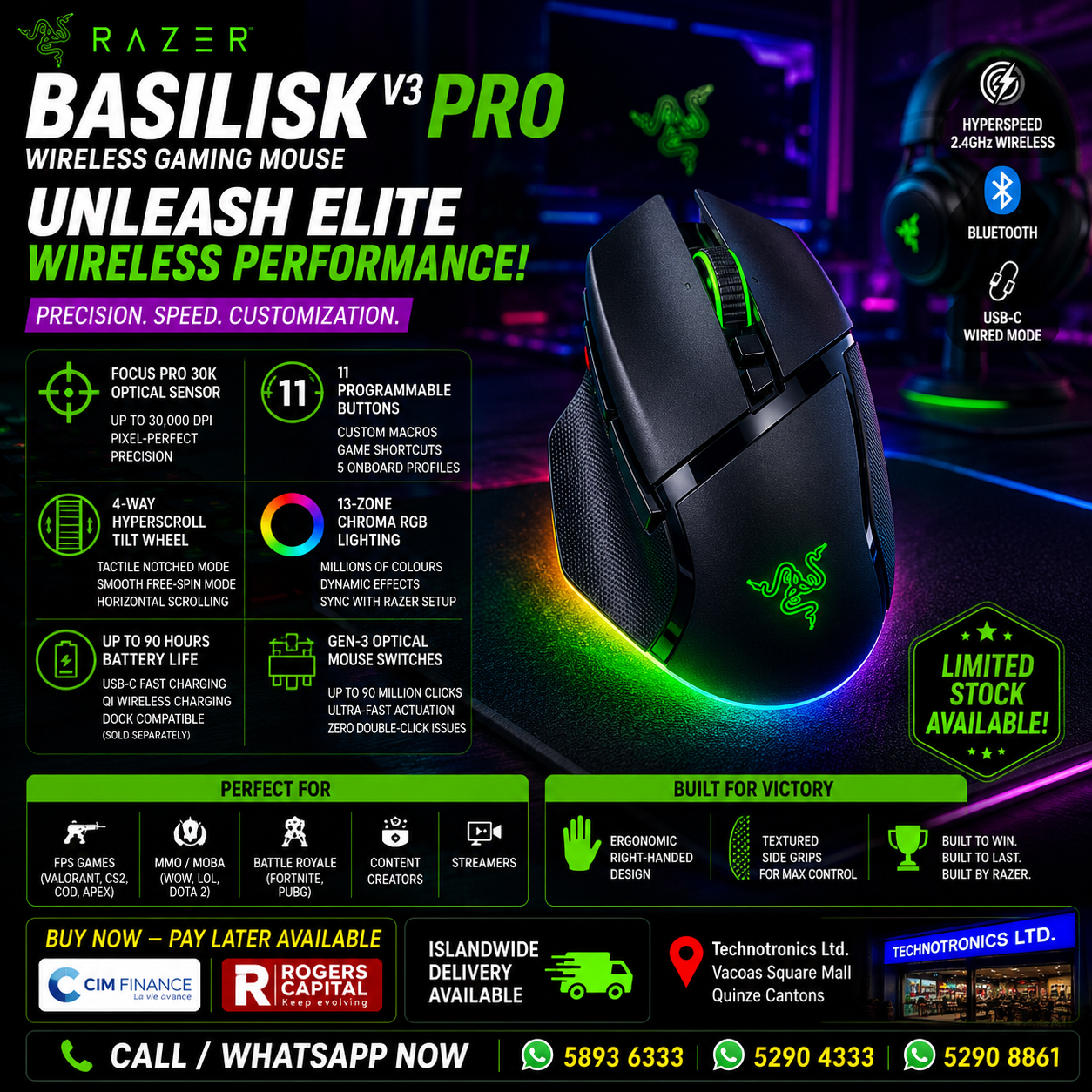 RAZER BASILISK V3 PRO WIRELESS GAMING MOUSE