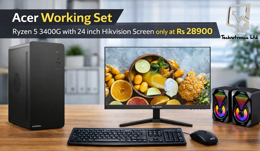 Complete Acer Set- Ryzen 5 3400G, 8GB RAm DDR4, 250 GB Nvme+ 24 Inch Hikvision Screen FHD