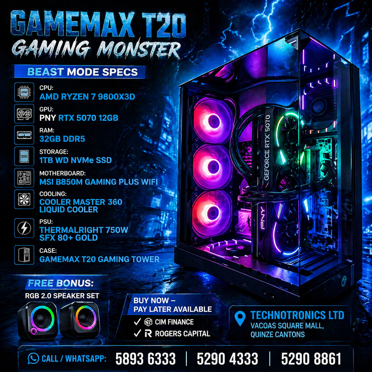 GAMEMAX T20 GAMING MONSTER -Ryzen 7 9800X3D + RTX 5070 12GB