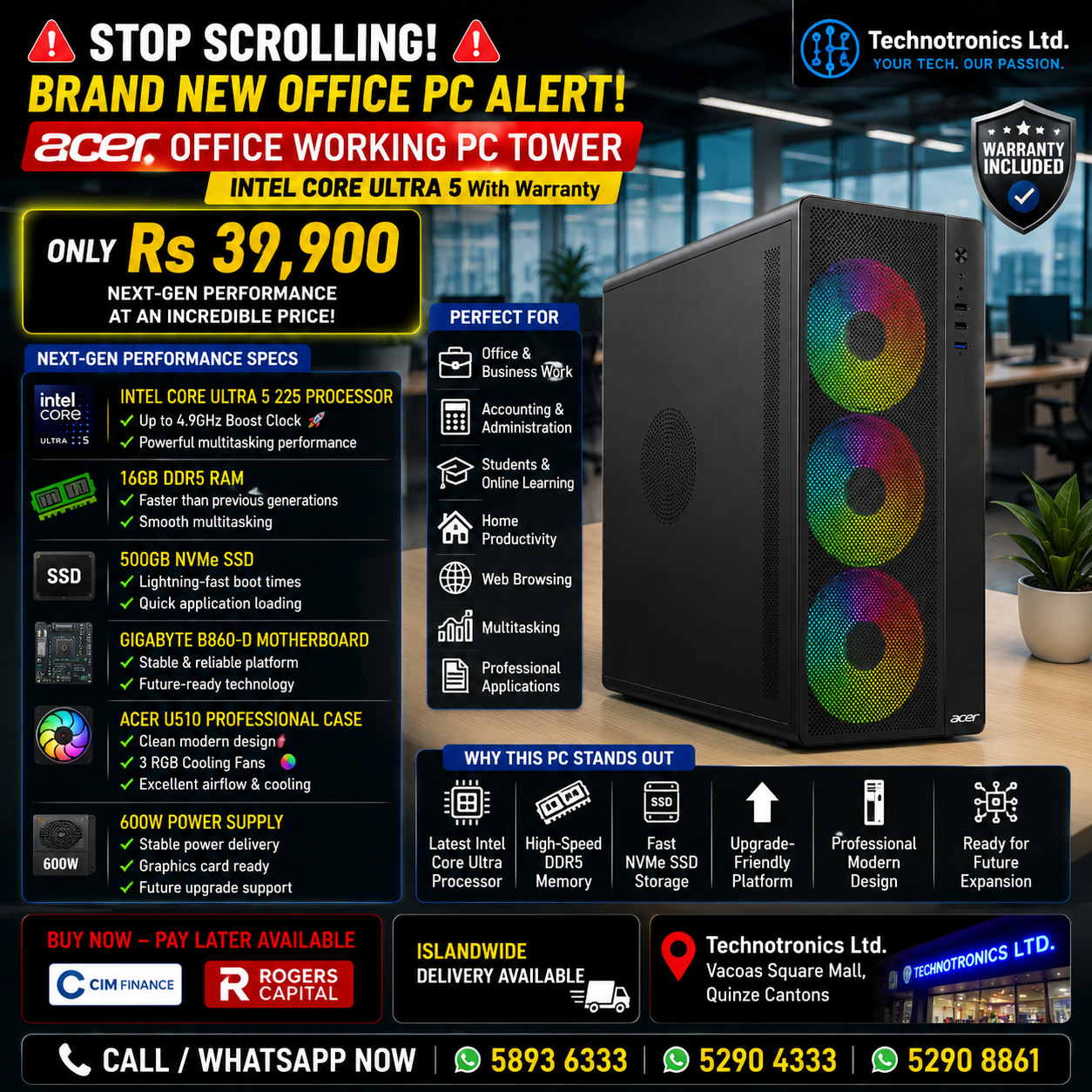 ACER OFFICE WORKING PC TOWER - CORE ULTRA 225