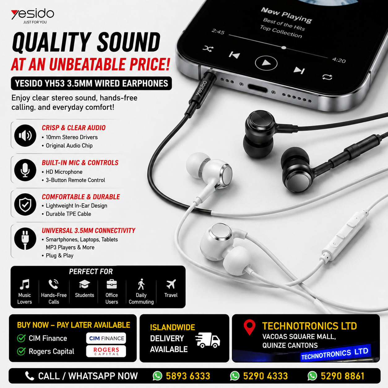 YESIDO YH53 3.5mm Wired Earphones