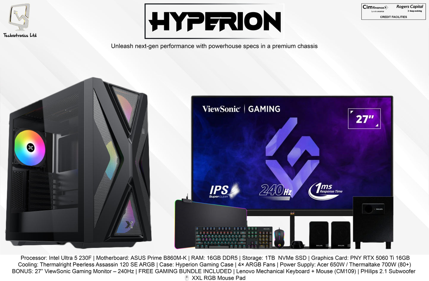 HYPERION GAMING SET -Intel Ultra 5 230F + RTX 5060 Ti 16GB- 27” 240Hz MONITOR