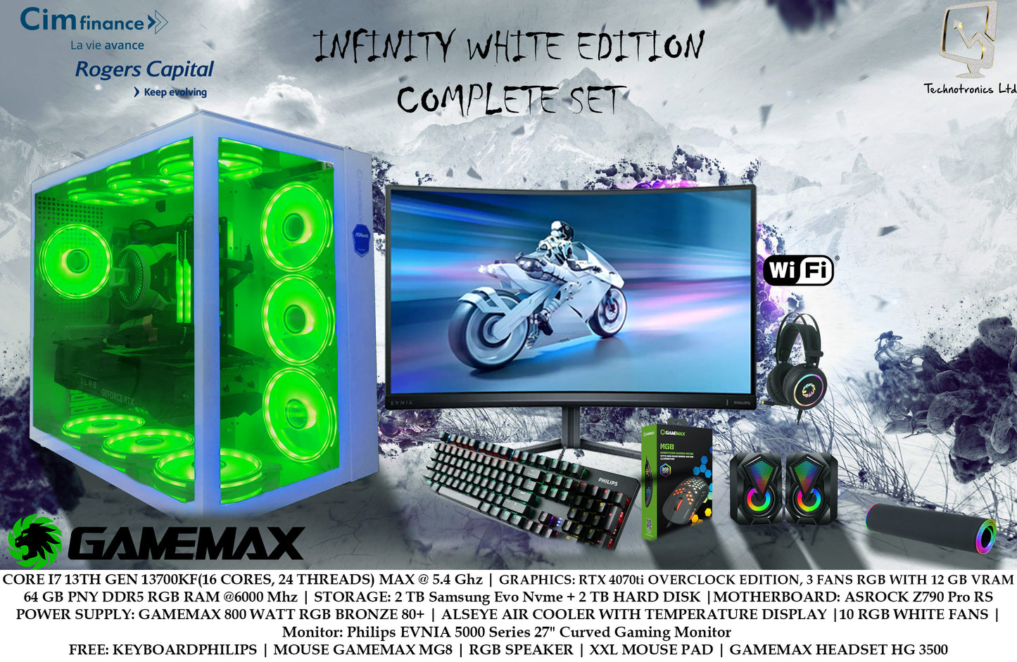 Gamemax Infinity White Edition Set- Core i7 13th gen 13700kf ,64 GB ram ddr5 rgb