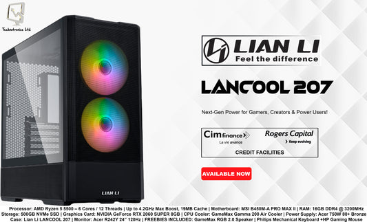 LIAN LI LANCOOL 207 Tower | AMD Ryzen 5 5500 | RAM: 16GB DDR4 |  Storage: 500GB NVMe SSD | Graphics Card: NVIDIA GeForce RTX 2060 SUPER 8GB