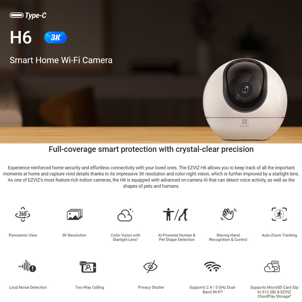 H6 3K + 5 MP   Smart Home Wi-Fi Camera Indoor