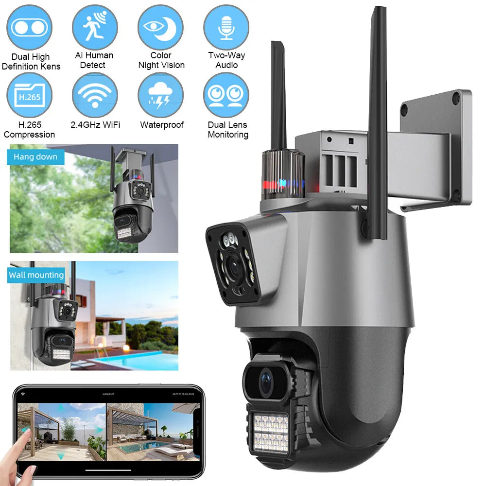8 MP Outdoor PTZ IP WiFi Camera (iCSee) Wireless Security Surveillance Camera with Infrared Night Vision and Dual Color Screen
