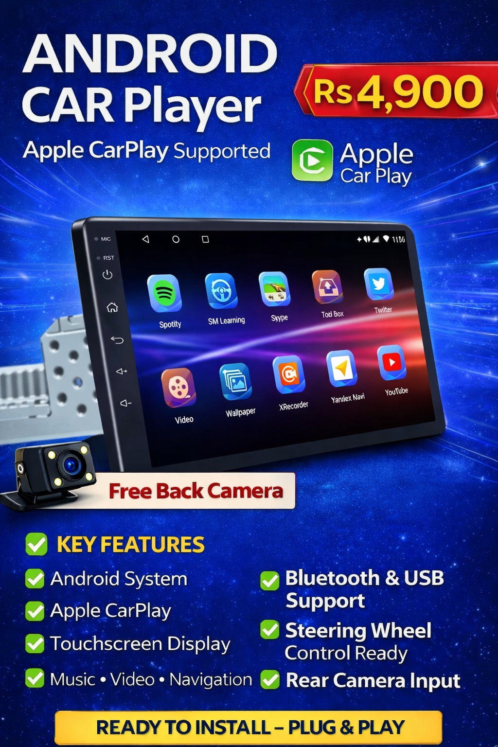 Single Din Android 15.0 Car Player 10 Inch